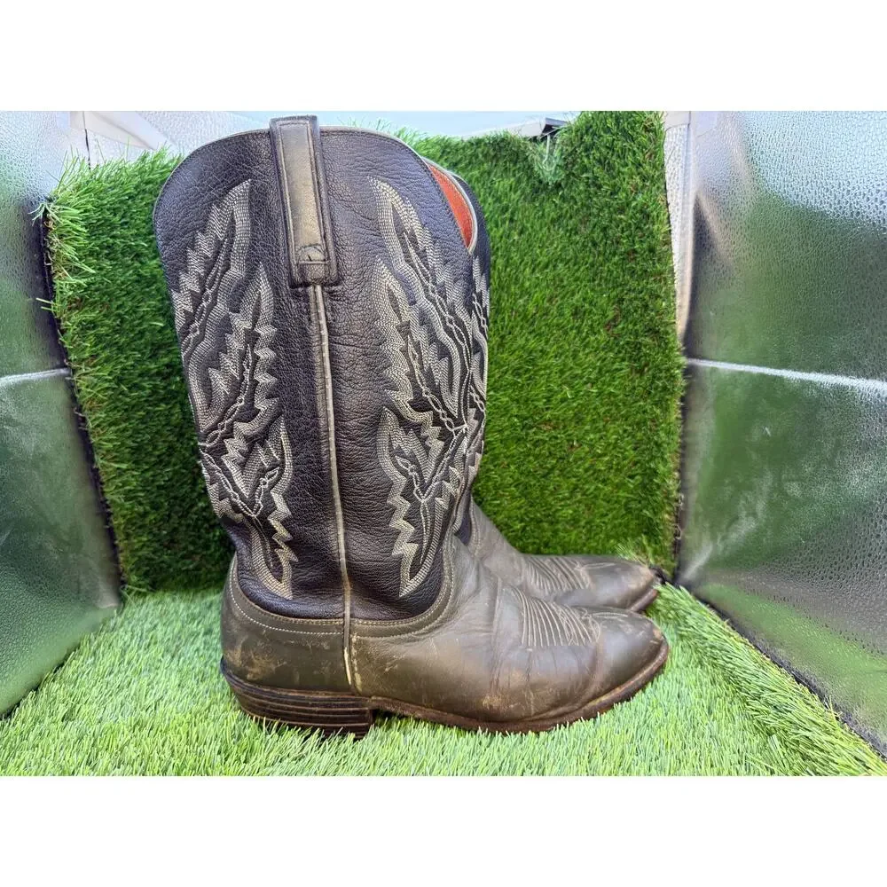 Lucchese Western Boot Men's 9.5 Black Leather Pull On Equestrian Cowboy Ranch